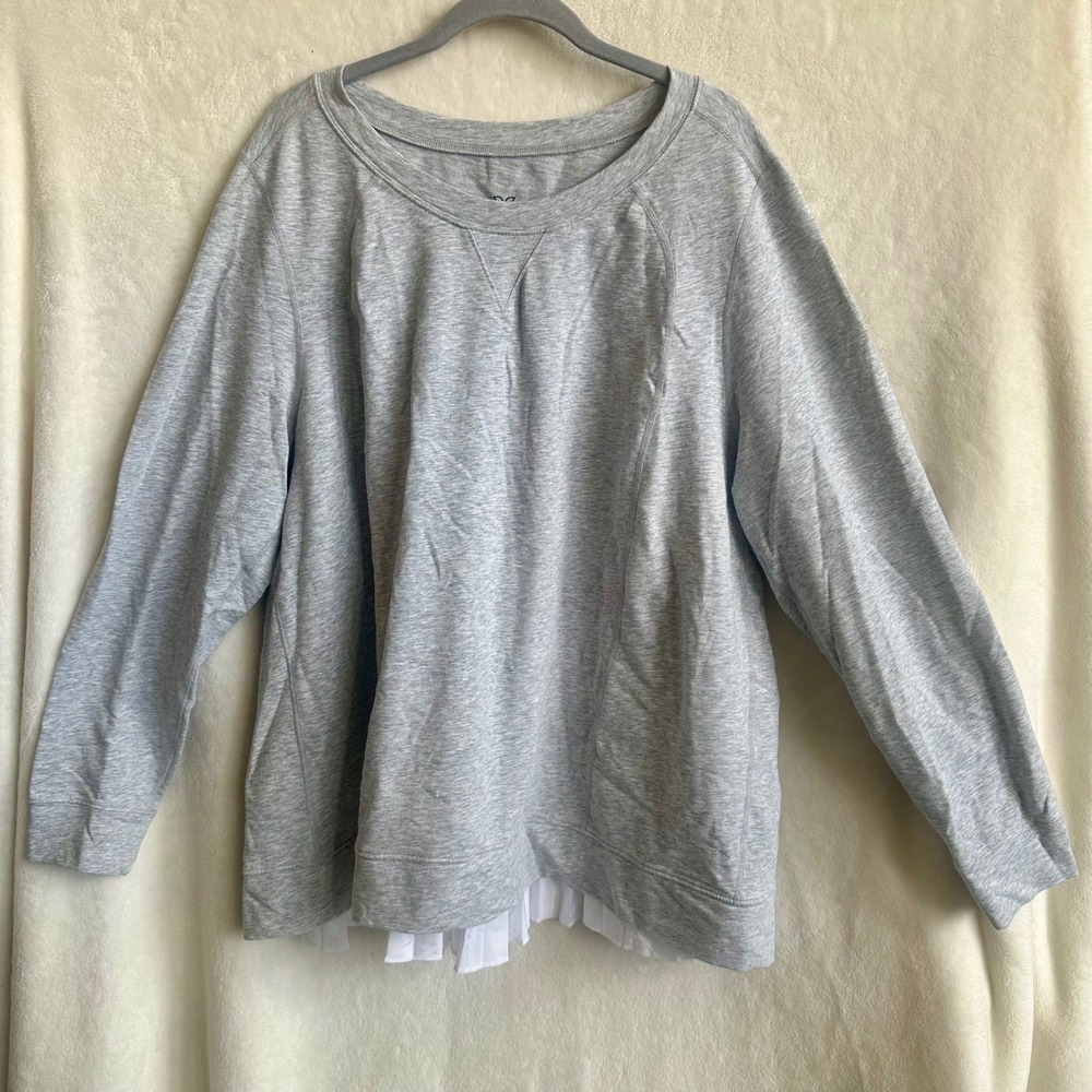 Lane Bryant Livi Active‎ Gray Pullover Sweatshirt White Pleated Back 22/24